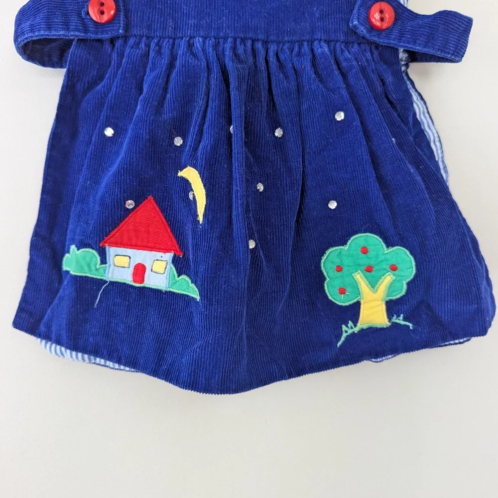 Vintage Toddler Girls Corduroy Embroidered Novelty Pinafore Dress - Picture 2 of 9